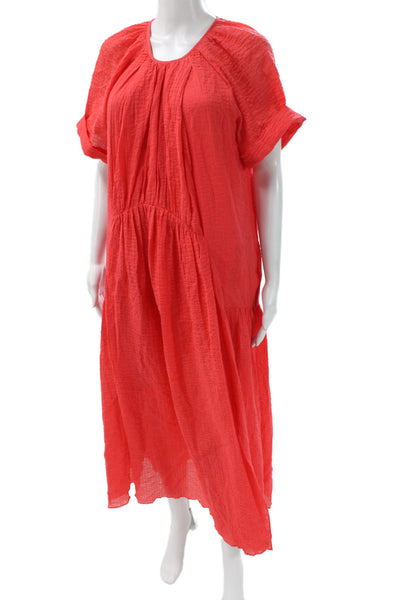 Mother Of Pearl Women Maxi Dress Red Organic Cotton Short Sleeve Size S