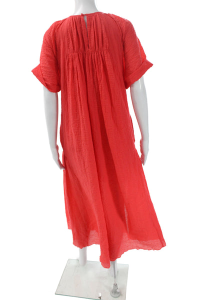 Mother Of Pearl Women Maxi Dress Red Organic Cotton Short Sleeve Size S