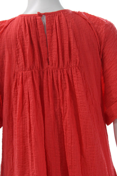 Mother Of Pearl Women Maxi Dress Red Organic Cotton Short Sleeve Size S