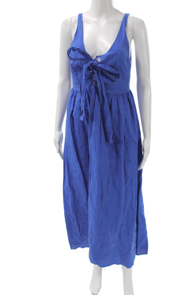 Mara Hoffman Womens Maxi Dress Blue V-Neck Lace Up Sleeveless Linen Size 6