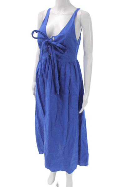 Mara Hoffman Womens Maxi Dress Blue V-Neck Lace Up Sleeveless Linen Size 6
