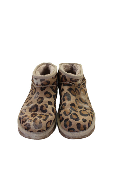 Ugg Womens Animal Print Ultra Mini Ankle Boots Brown Size 8
