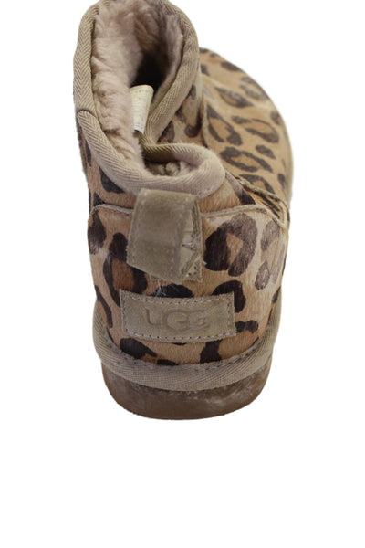 Ugg Womens Animal Print Ultra Mini Ankle Boots Brown Size 8