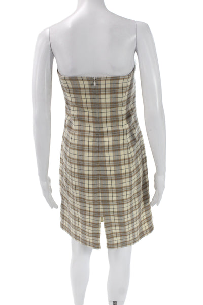 Shoshanna Women Beige Plaid Off the Shoulder Sleeveless Sheath Dress Size 10