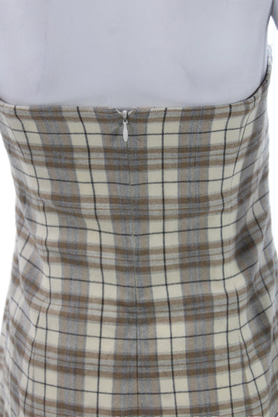 Shoshanna Women Beige Plaid Off the Shoulder Sleeveless Sheath Dress Size 10