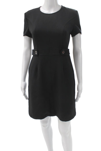 Toccin Women Sheath Dress Black Short Sleeve Zip Round Neck Size 2