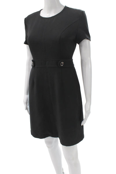 Toccin Women Sheath Dress Black Short Sleeve Zip Round Neck Size 2