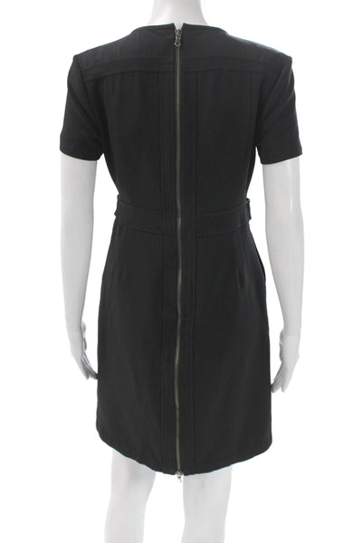 Toccin Women Sheath Dress Black Short Sleeve Zip Round Neck Size 2