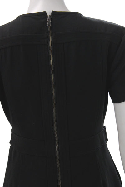 Toccin Women Sheath Dress Black Short Sleeve Zip Round Neck Size 2
