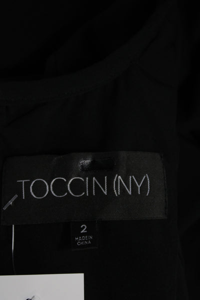 Toccin Women Sheath Dress Black Short Sleeve Zip Round Neck Size 2