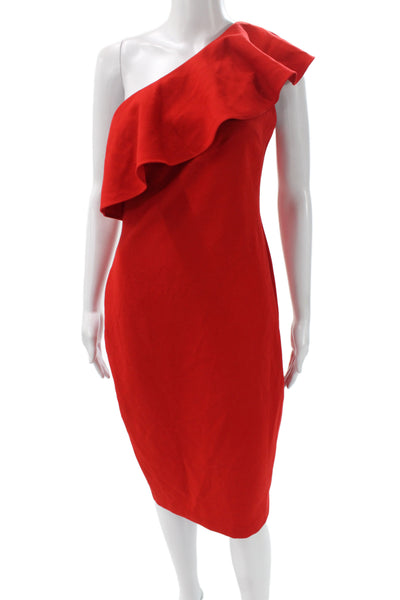 Likely Womens Sheath Cocktail Dress Red One Shoulder Short Size 6