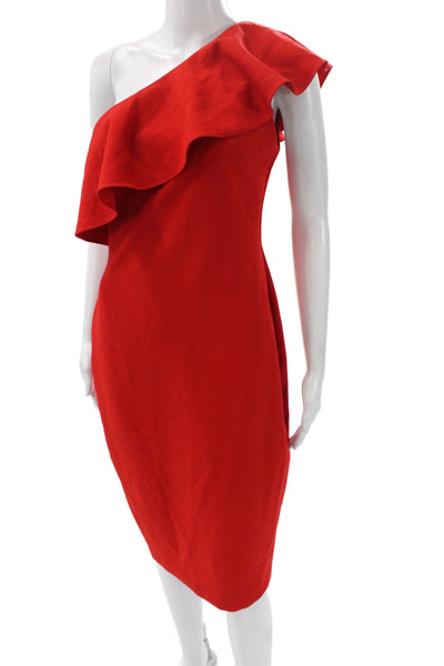 Likely Womens Sheath Cocktail Dress Red One Shoulder Short Size 6