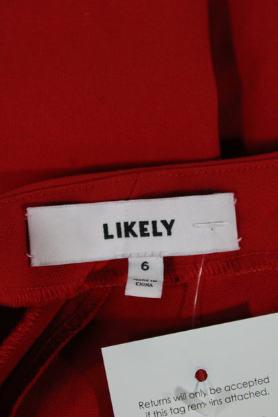 Likely Womens Sheath Cocktail Dress Red One Shoulder Short Size 6