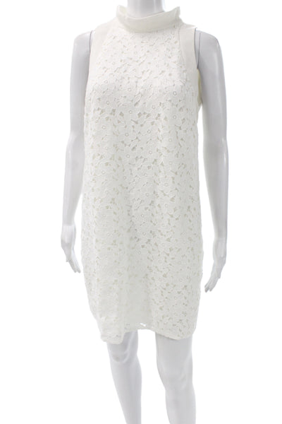 Amsale Womens Shift Dress White Floral Sleeveless Mock Neck Short Wedding Size 8