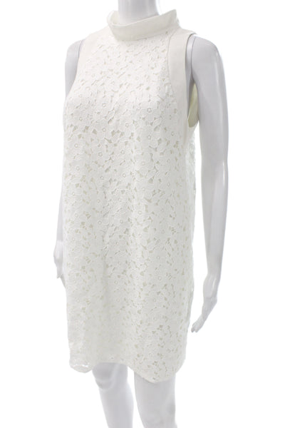 Amsale Womens Shift Dress White Floral Sleeveless Mock Neck Short Wedding Size 8