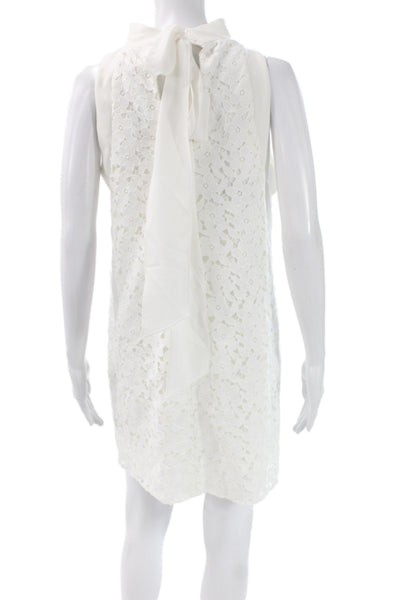 Amsale Womens Shift Dress White Floral Sleeveless Mock Neck Short Wedding Size 8