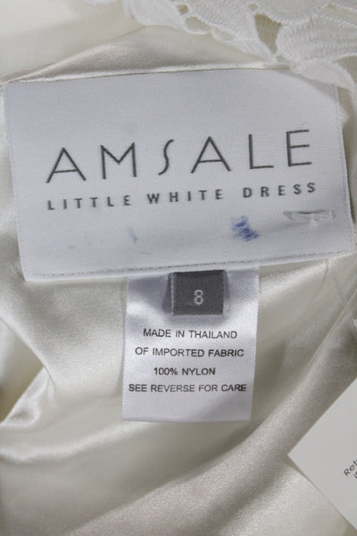 Amsale Womens Shift Dress White Floral Sleeveless Mock Neck Short Wedding Size 8