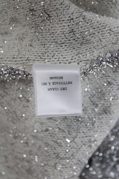 Ronny Kobo Women Mini Metallic Knit Dress Silver Long Sleeve Crew Neck Size L