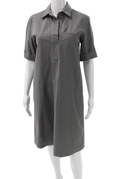 Lafayette 148 New York Women Shirt Dress Gray Collared Button Midi Size XS