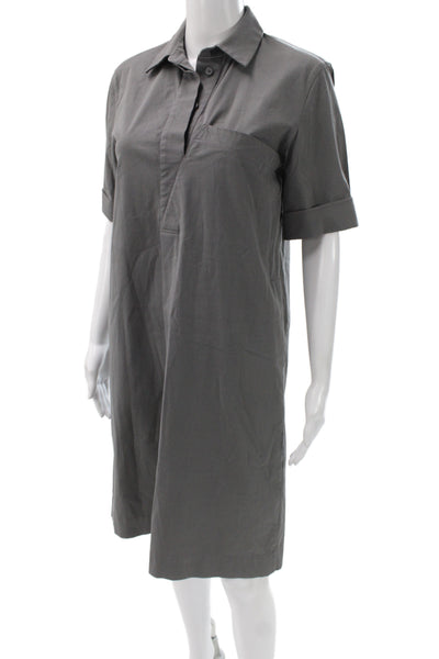 Lafayette 148 New York Women Shirt Dress Gray Collared Button Midi Size XS