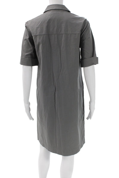 Lafayette 148 New York Women Shirt Dress Gray Collared Button Midi Size XS