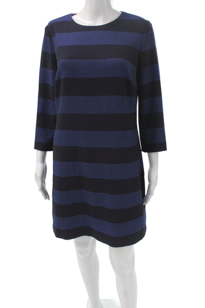 Hobbs London Womens Blue Striped Wool Shift Dress 3/4 Sleeve Zip Size 6