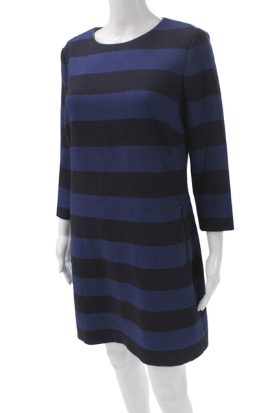 Hobbs London Womens Blue Striped Wool Shift Dress 3/4 Sleeve Zip Size 6