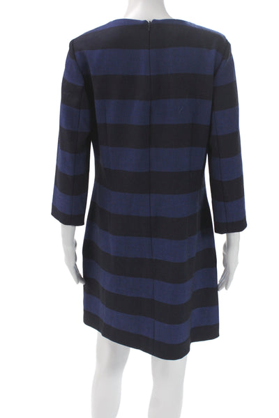 Hobbs London Womens Blue Striped Wool Shift Dress 3/4 Sleeve Zip Size 6