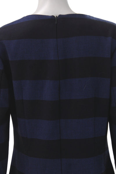 Hobbs London Womens Blue Striped Wool Shift Dress 3/4 Sleeve Zip Size 6