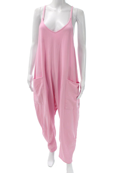 FP Movement Women Jumpsuit Pink Cotton V-Neck Sleeveless Petites Size S