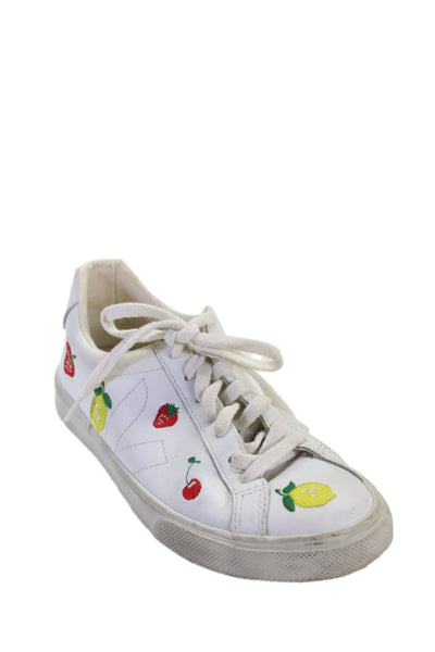 Veja Women's Leather Lace-Up Fruit Print Low-Top Sneakers White Size 6
