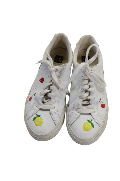 Veja Women's Leather Lace-Up Fruit Print Low-Top Sneakers White Size 6