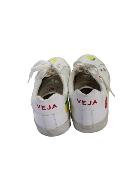 Veja Women's Leather Lace-Up Fruit Print Low-Top Sneakers White Size 6