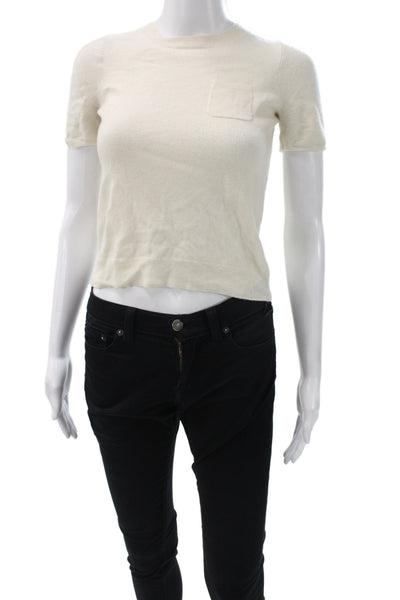 J Crew Women Ivory Italian Cashmere Pullover Crew Neck Short Sleeve Size S