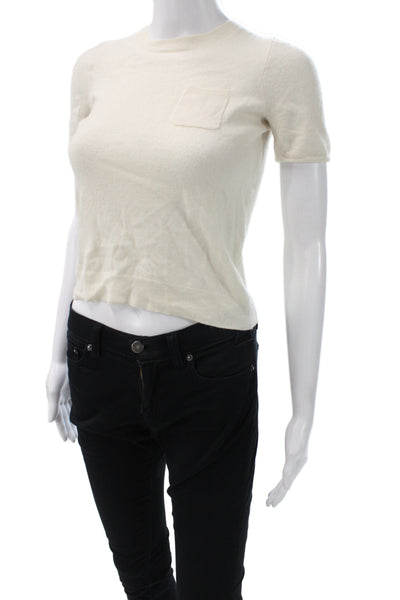 J Crew Women Ivory Italian Cashmere Pullover Crew Neck Short Sleeve Size S
