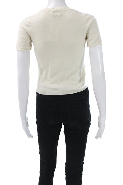 J Crew Women Ivory Italian Cashmere Pullover Crew Neck Short Sleeve Size S