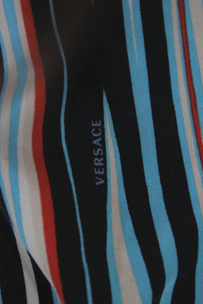 Versace Women A-Line Black Silk V-Neck Sleeveless Striped Mini Dress Size 42