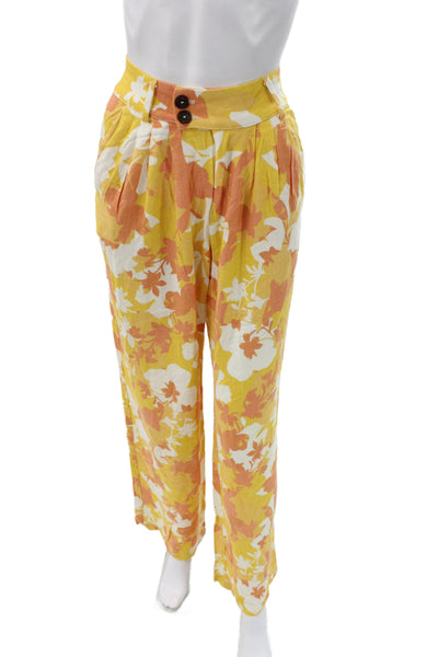 Stillwater Women Paperbag Floral Pants Multicolor Button Inseam 32 Size M