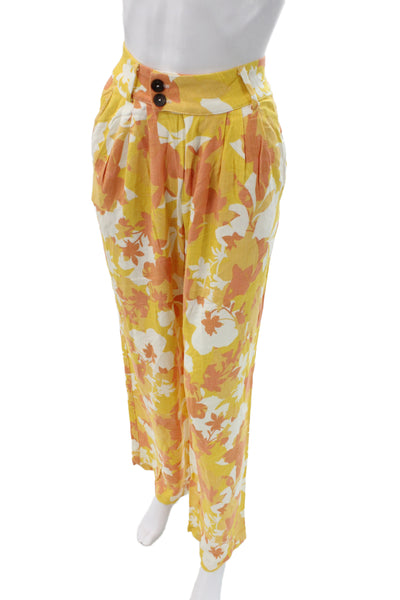 Stillwater Women Paperbag Floral Pants Multicolor Button Inseam 32 Size M