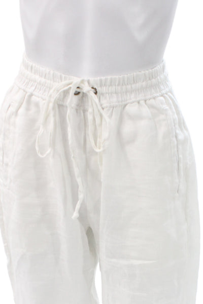Lanhtropy Women Ankle Linen Pants White Drawstring Casual Size S
