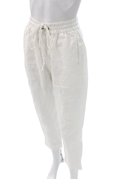 Lanhtropy Women Ankle Linen Pants White Drawstring Casual Size S