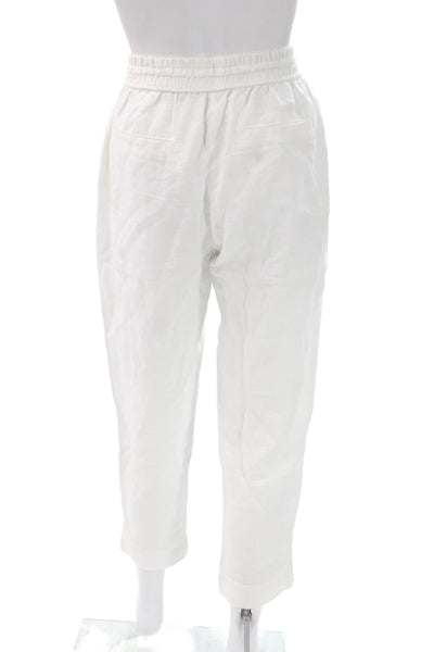 Lanhtropy Women Ankle Linen Pants White Drawstring Casual Size S