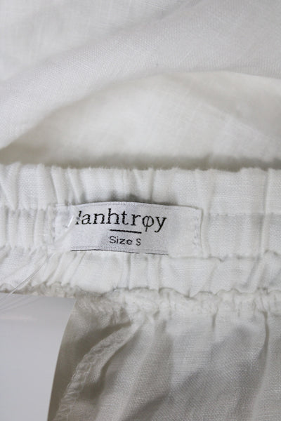 Lanhtropy Women Ankle Linen Pants White Drawstring Casual Size S
