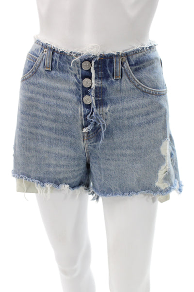 Hudson Womens Cut-Off Shorts Blue Cotton Button Size 25