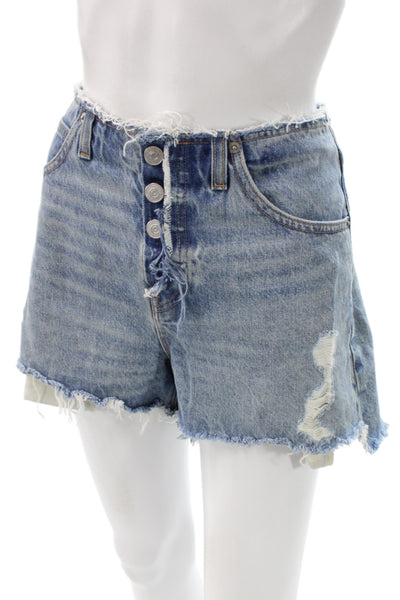 Hudson Womens Cut-Off Shorts Blue Cotton Button Size 25