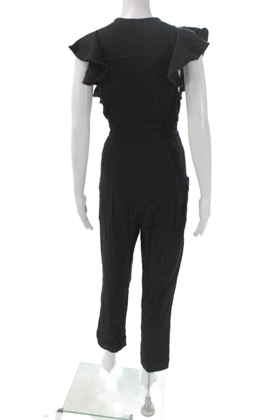 Free People Women Boho Sleeveless Jumpsuit Black Cotton Button Neck Size XS