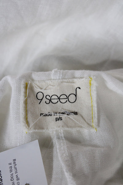 9 Seed Women White Linen Sleeveless Square Neck Tie Jumpsuit Beach Size S