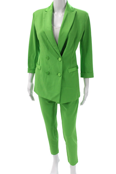 Imperial Women Pant Suit Green Polyester 3/4 Sleeve Button Business Size M