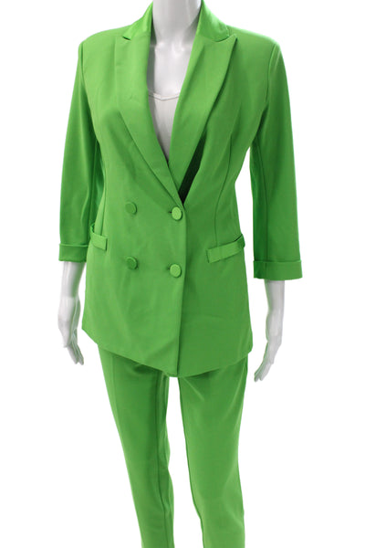 Imperial Women Pant Suit Green Polyester 3/4 Sleeve Button Business Size M