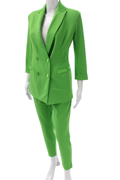 Imperial Women Pant Suit Green Polyester 3/4 Sleeve Button Business Size M